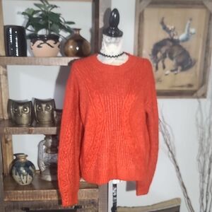 Scoop Thick Cozy Cable Knit Women's Sweater - Orange